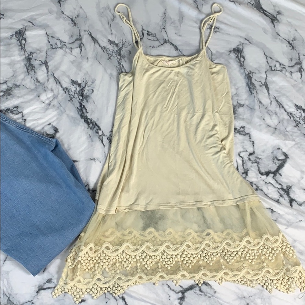 Cream Tank Top with Lace Bottom